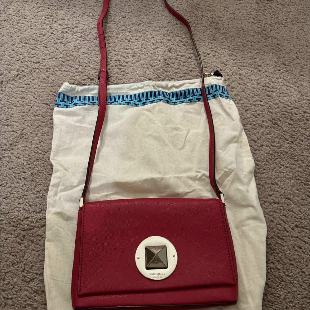 Kate Spade Red Crossbody Bag with Structured Shape and Long Strap